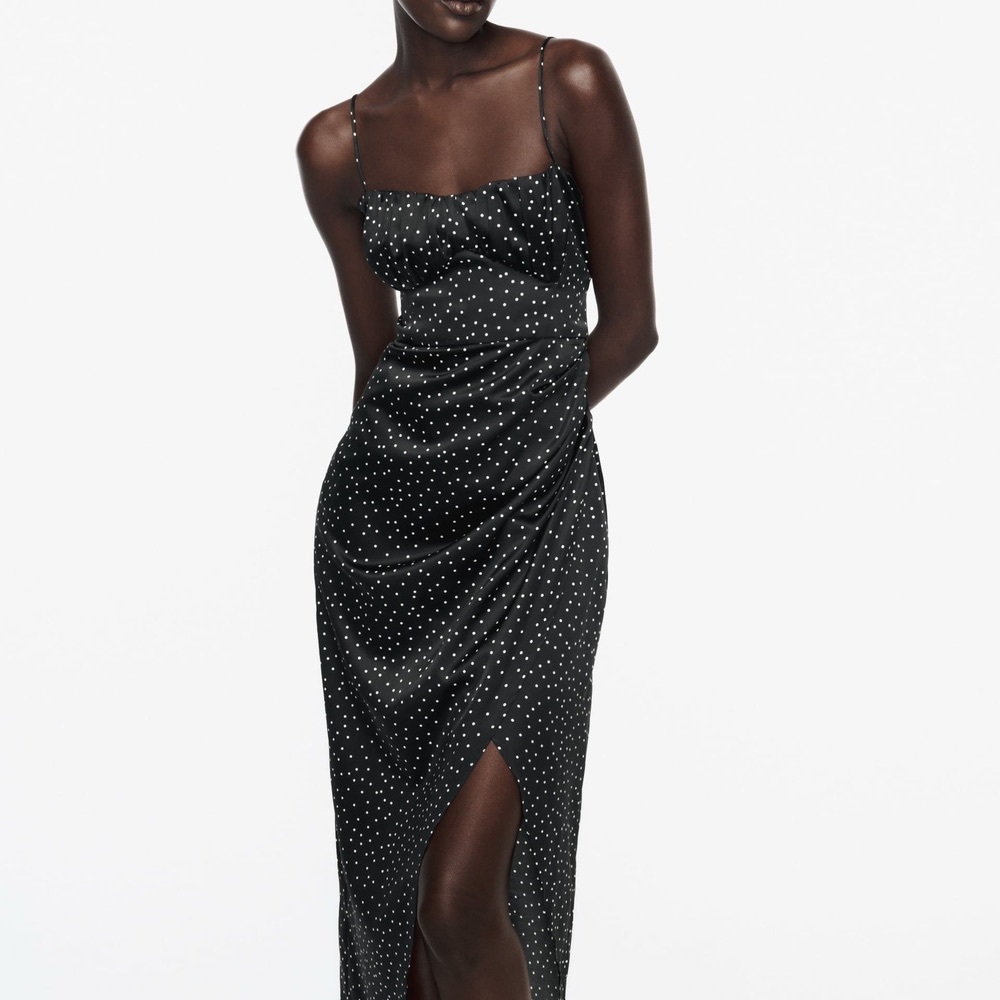 Zara Black and White Polka Dot Midi Dress